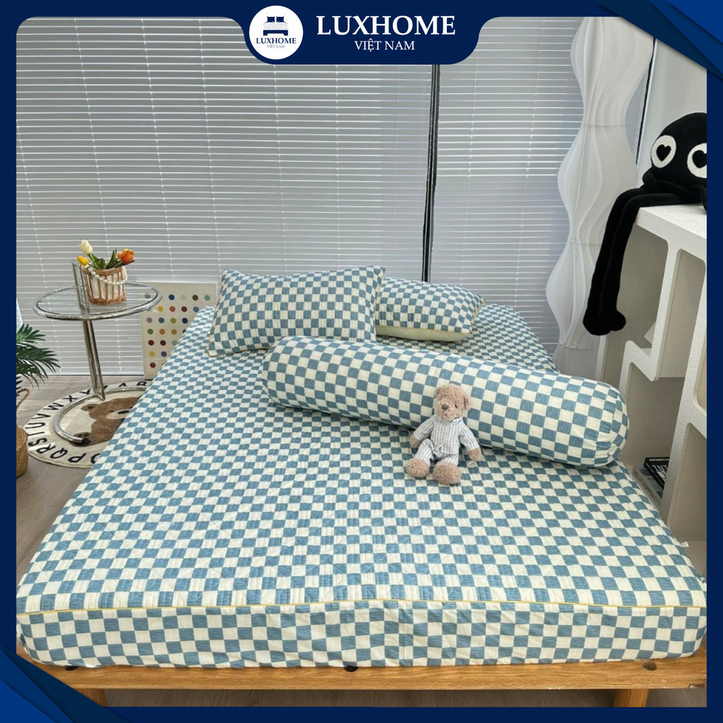 Bộ Drap 4 Món Chất Cotton Luxhome Đũi Hữu Cơ Cao Cấp, Mềm Mát, Thoáng Khí, Kháng Khuẩn Tốt, Hoa Văn Đẹp Mắt
