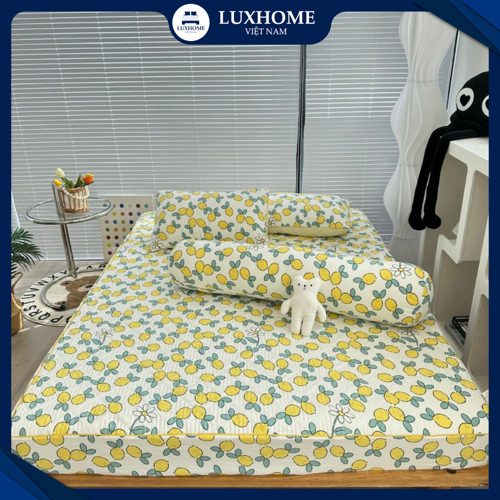 Bộ Drap 4 Món Chất Cotton Luxhome Đũi Hữu Cơ Cao Cấp, Mềm Mát, Thoáng Khí, Kháng Khuẩn Tốt, Hoa Văn Đẹp Mắt