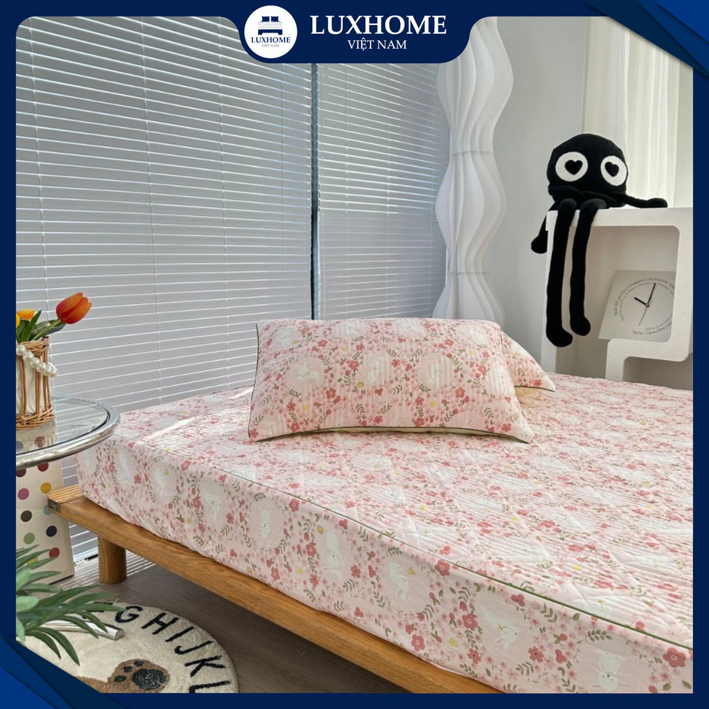 Bộ Drap 4 Món Chất Cotton Luxhome Đũi Hữu Cơ Cao Cấp, Mềm Mát, Thoáng Khí, Kháng Khuẩn Tốt, Hoa Văn Đẹp Mắt