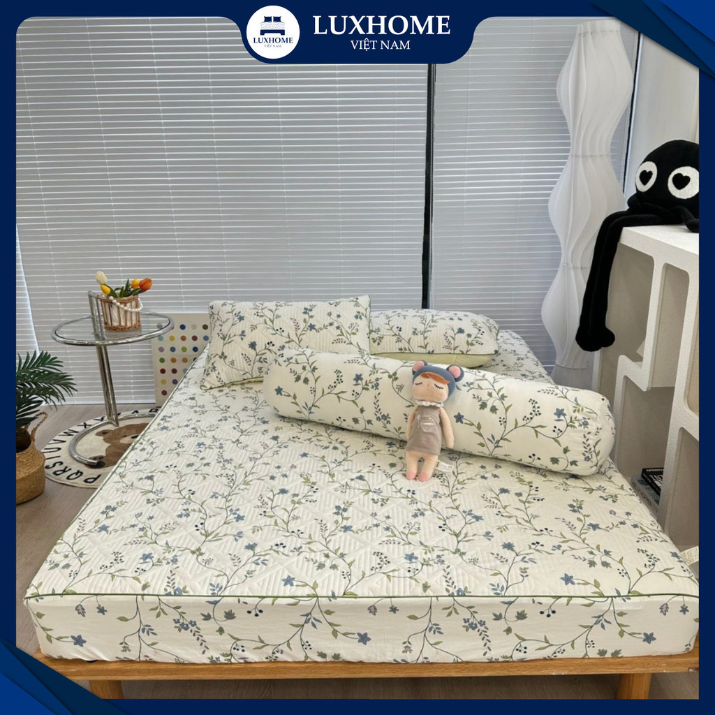 Bộ Drap 4 Món Chất Cotton Luxhome Đũi Hữu Cơ Cao Cấp, Mềm Mát, Thoáng Khí, Kháng Khuẩn Tốt, Hoa Văn Đẹp Mắt
