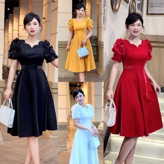 Đầm xoè tay bồng kết ngọc cao cấp- Tặng hoa tai
