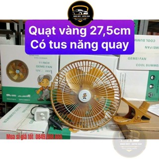 (bán sỉ) Quạt Kẹp Ô Tô 12V - 24V Quạt Xe Tải Lồng Sắt Cao Cấp Quạt Kẹp Bình Ắc Quy - Quạt Vàng 11inch - đường kính 27cm