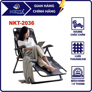 Ghế xếp thư giãn NIKITA 2036, Có thể xếp thành giường, Khung hợp kim thép chắc chắn, Vải lưới thoáng khí