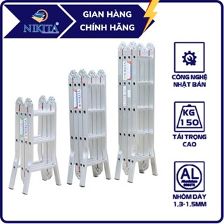 Thang nhôm gấp bốn khúc, Khóa thang tự động, bậc thang đột ba nấc, an toàn, tiện dụng, đa năng - Hàng chính hãng NIKITA