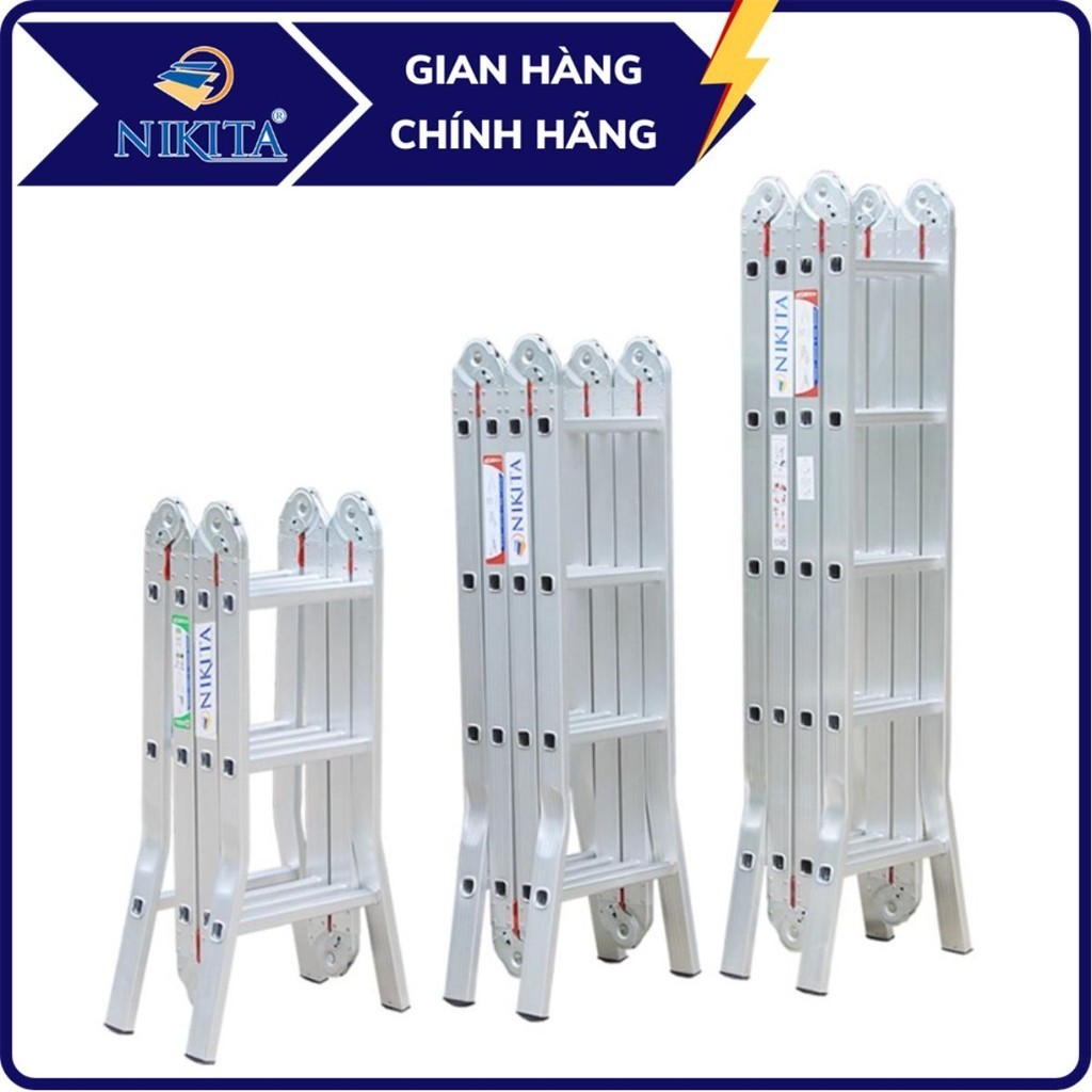 Thang nhôm gấp 4, khóa sập tự động, NIKITA A44/T44