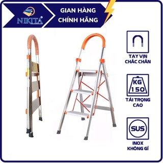 Thang ghế inox tay vịn 3 bậc lớn xếp gọn nikita in03 chính hãng
