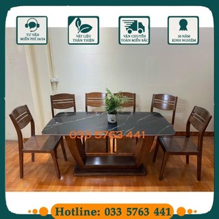 Bàn ăn kiểu dáng hiện đại gỗ sồi nga mặt đá hoặc mặt gỗ tùy chọn