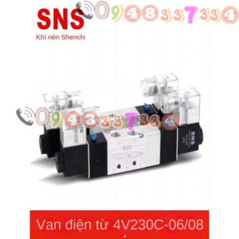 Van Điện Từ Khí Nén SNS Shenchi Van Khí 4v330-08/4v230-08E Van Đảo Chiều Van Điều Khiển Điện Từ DC24