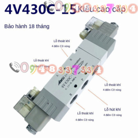 Van Điện Từ Van Định Hướng 4v430c-15 Van Định Hướng Ba Vị Trí Năm Chiều DC24V Van Khí Nén Dừng Ở Giữ