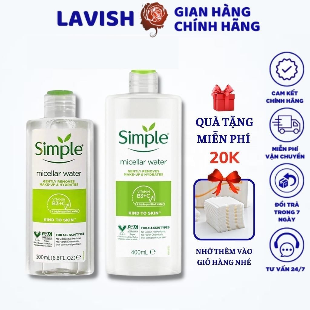 Nước Tẩy Trang Simple Micellar Cleansing Water 200 - 400ml làm sạch 99