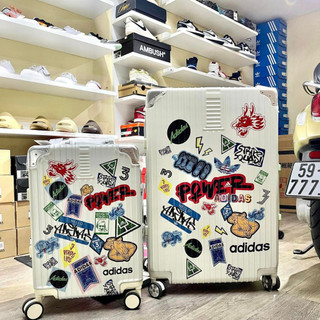 Hỏa tốc Vali Adidas sticker màu trắng sữa size 20,size 28 Cao cấp