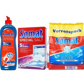 Combo 03 món dùng cho máyrửa chén Somat nước bóng 750+muối 1.2kg+bột somat 1.2kg hoàn chỉnh cho máy rửa chén