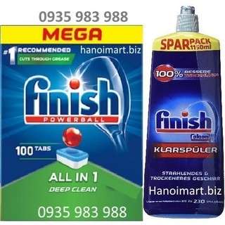 Combo 100 Viên rửa bát Finish all in 1 +Nước làm bóng finish 740ml