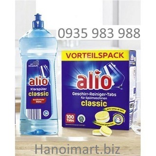 Combo Nước làm bóng ly Alio 1000ml + 100 Viên rửa chén Alio dùng cho máy rửa bát