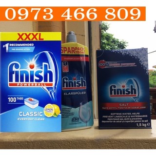 Combo 100 viên rửa bát Finish + 1.5kg muối rửa bát finish + 1150ml Nước làm bóng dùng cho máy rửa bát chén - HANOIMART