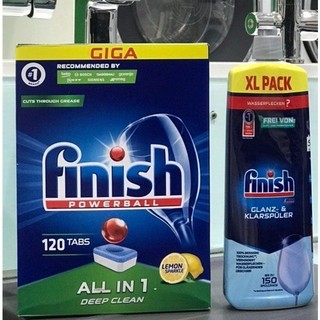 Combo Nước làm bóng finish 750ml + 120 Viên rửa chén bát Finish dùng cho máy rửa bát