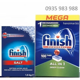 Combo Muối rửa chén Finish 1,5kg+100 Viên rửa ly Finish All in 1