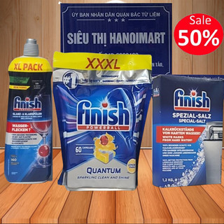 Viên rửa bát Finish Quantum 60 viên + Muối rửa bát Finish 1.2kg + Nước làm bóng bát chén finish 800ml bột