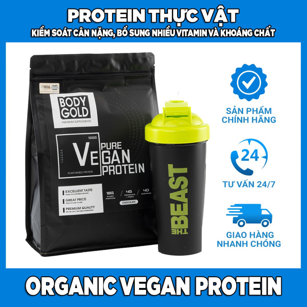 Sữa Tăng Cơ Tăng Cân - Organic Vegan Pure Protein BodyGold - Protein Thực Vật - Túi 1kg + Quà tặng