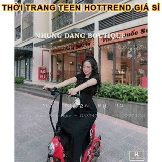 Váy body xẻ tà nữ dáng dài ngắn tay siêu tôn dáng
