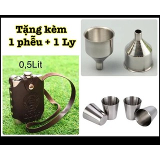 Bình tông 0.5l inox 304 tặng túi da như hình. Dùng đựng rượu, đựng nước