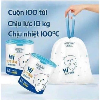 Cuộn 100 túi rác tự hủy sinh học,túi đựng rác siêu dai có dây rút tiện lợi
