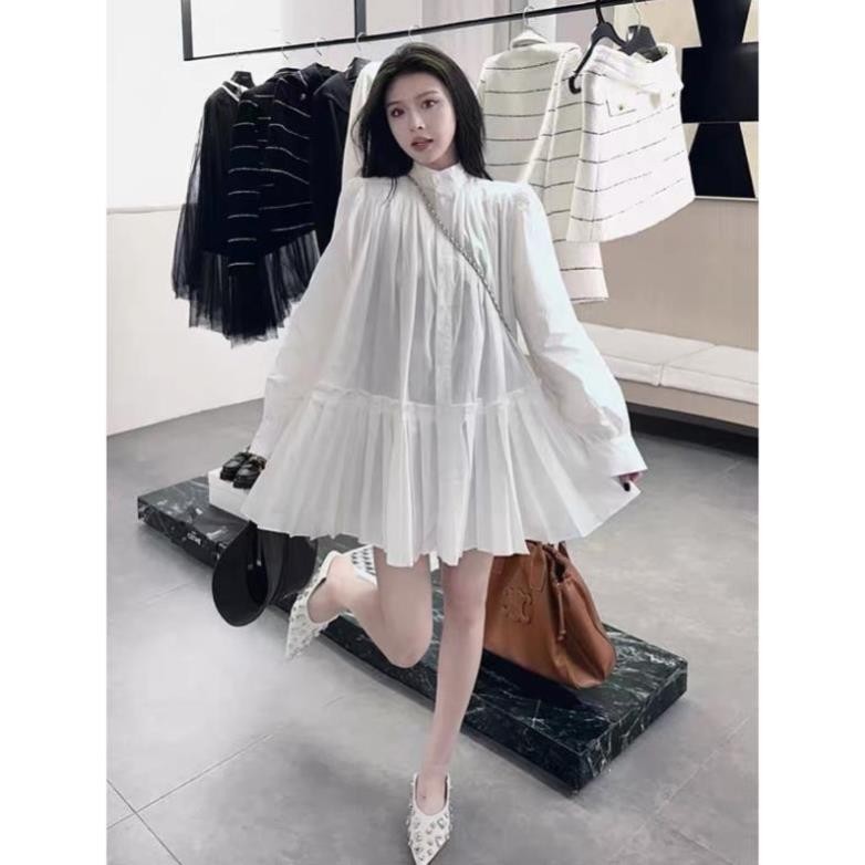 [ HOT ] Váy Sơmi Thô Cổ Tàu Xếp Ly Dáng Babydoll Dáng Tiểu Thư Siêu Xinh [ Kèm Ảnh Thật ] | BigBuy360 - bigbuy360.vn
