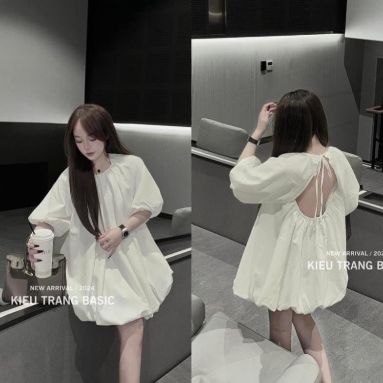 [ HOT ] Váy Thô Dáng Bom Hở Lưng Màu Trắng Tiểu Thư Hàng 2 Lớp Form Rộng Siêu Xinh 2024 V16