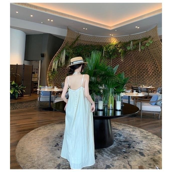 [ HOT ] Váy Maxi 2 Dây Be Khuy Sau Dáng Suông Hàng 2 Lớp, Đầm Maxi Nữ Đi Biển (Váy Có Quai Chỉnh Có Túi Bên) V07 | BigBuy360 - bigbuy360.vn