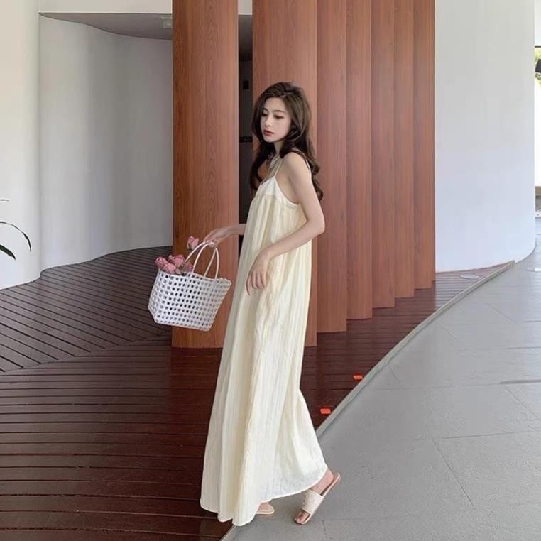 [ HOT ] Váy Maxi 2 Dây Be Khuy Sau Dáng Suông Hàng 2 Lớp, Đầm Maxi Nữ Đi Biển (Váy Có Quai Chỉnh Có Túi Bên) V07 | BigBuy360 - bigbuy360.vn