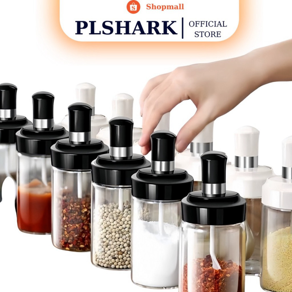 [ COMBO 5 CÁI ] Hũ đựng gia vị PLSHARK thuỷ tinh kèm muỗng