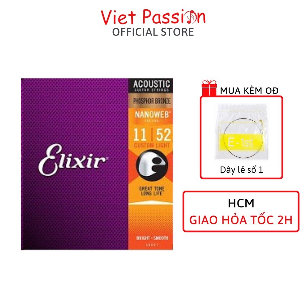 Dây đàn guitar acoustic Elixir 16027 (Nanoweb) size 11 chất lượng enzi