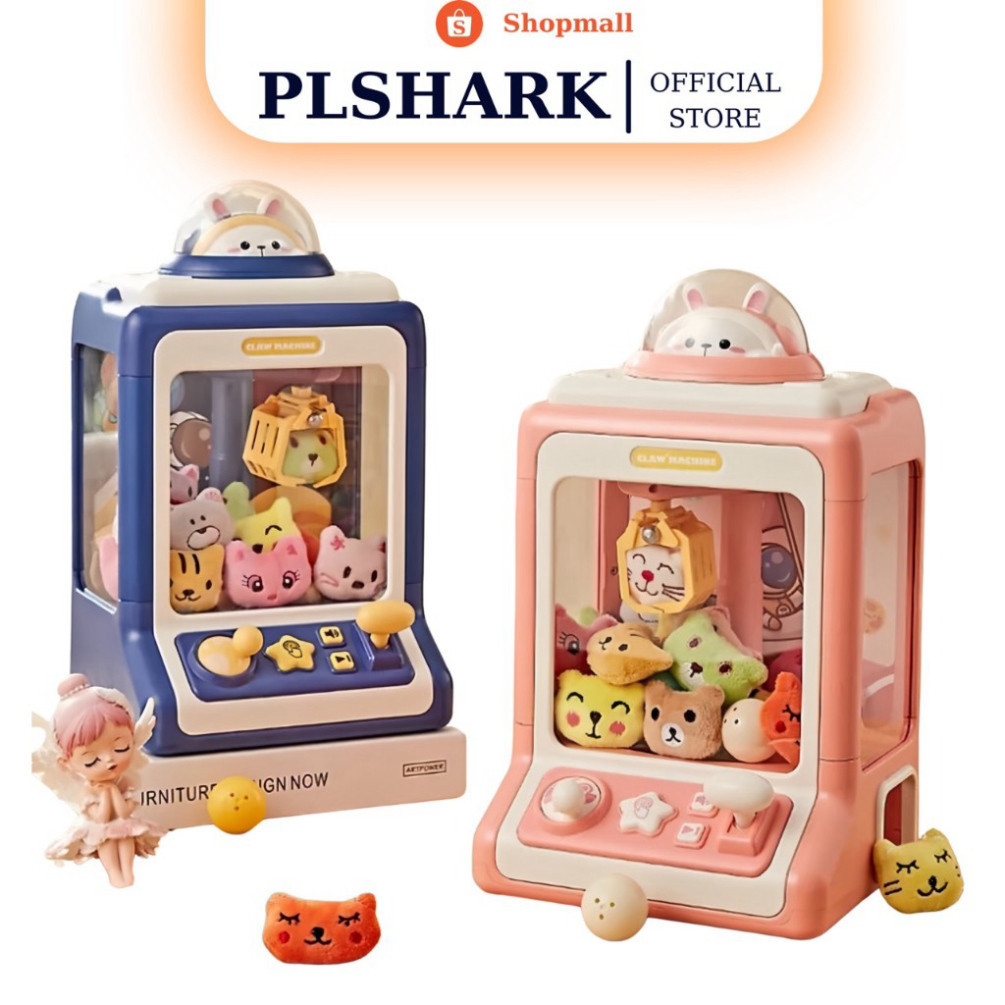 Máy Gắp Thú Mini Cho Bé Có Hiệu Ứng Nhạc Kèm Thú Bông Bóng Và Dây Sạc Cho Bé PLSHARK