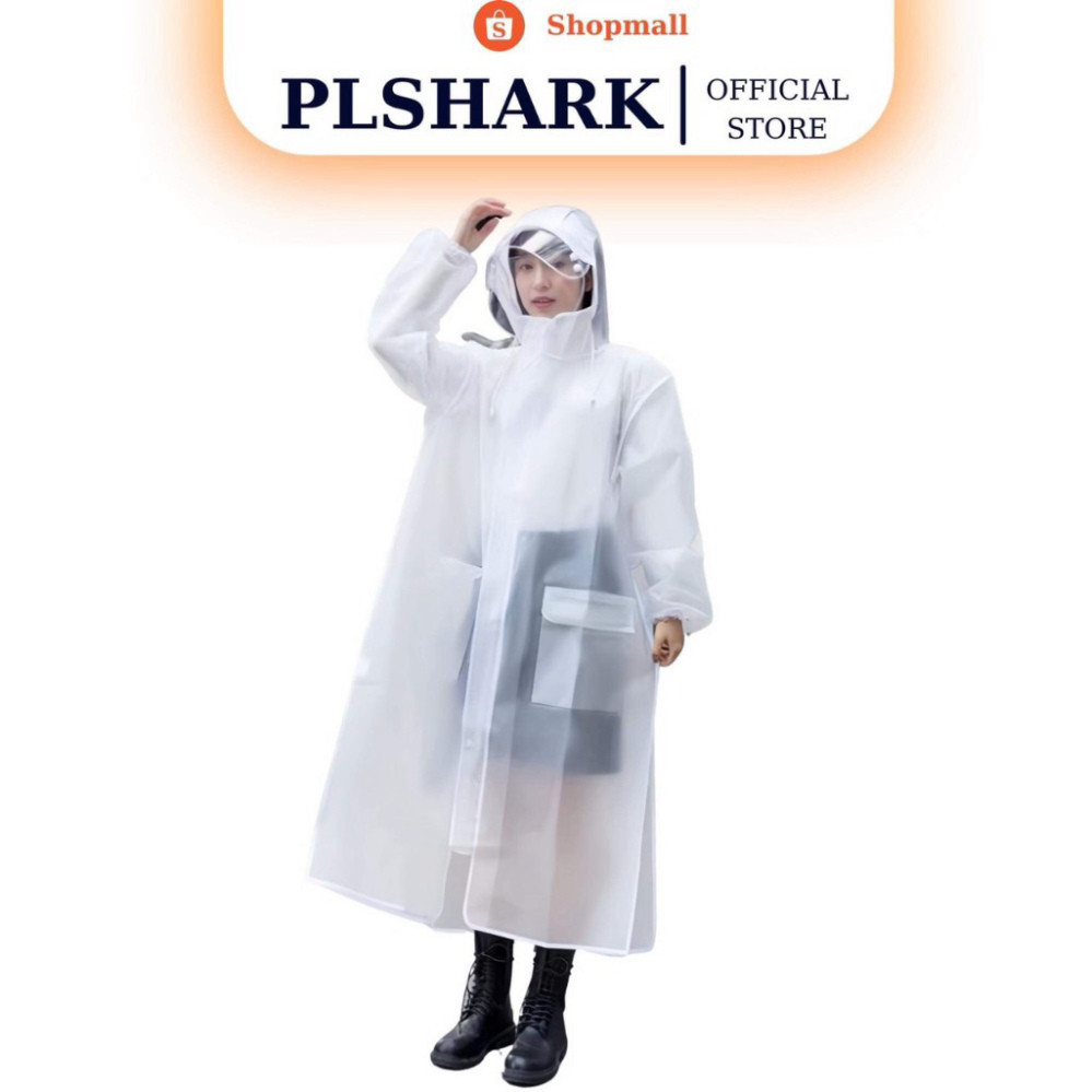 Áo Mưa Trong Suốt Dáng Dài Vành Rộng Có Khóa Kéo Tiện Lợi PLSHARK
