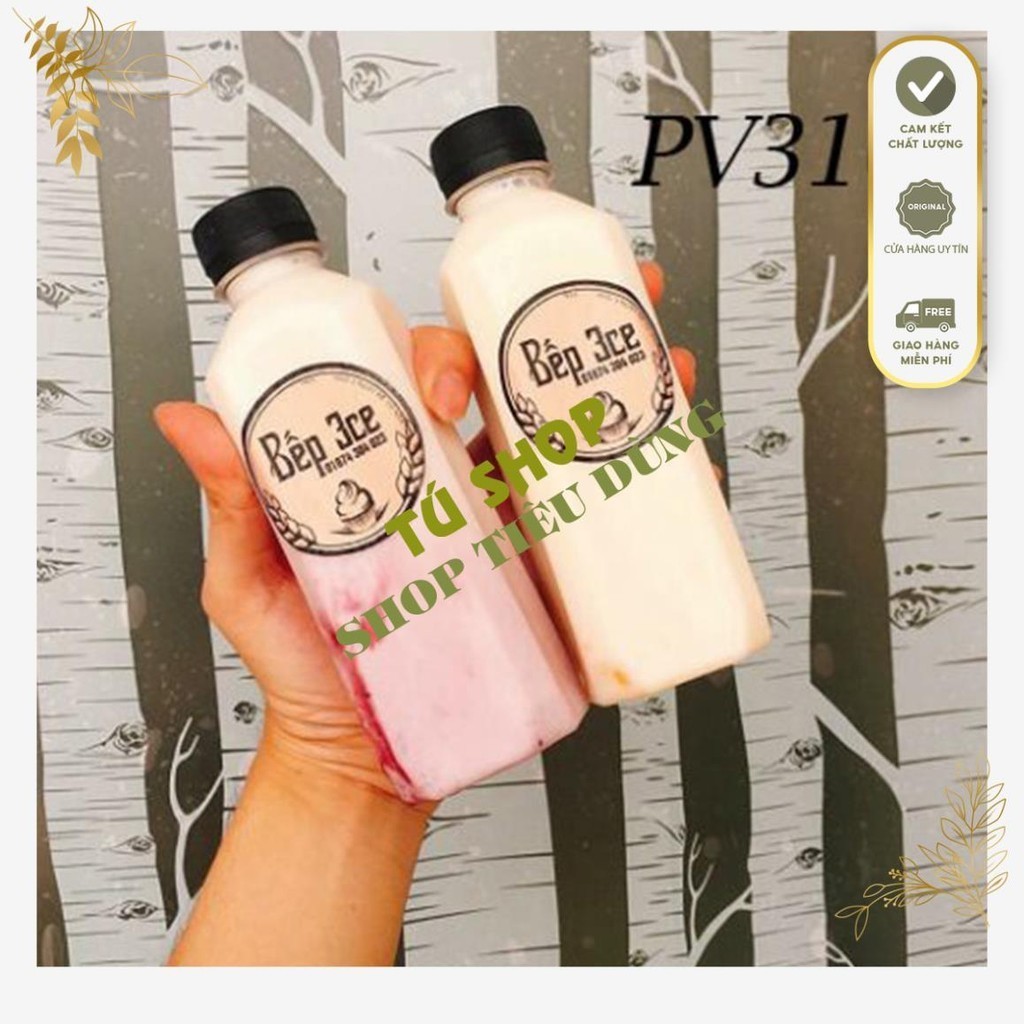 Chai nhựa vuông nắp đen / Chai nhựa trà sữa 330ml / Chai đựng nước trà sữa dung tích 330ml