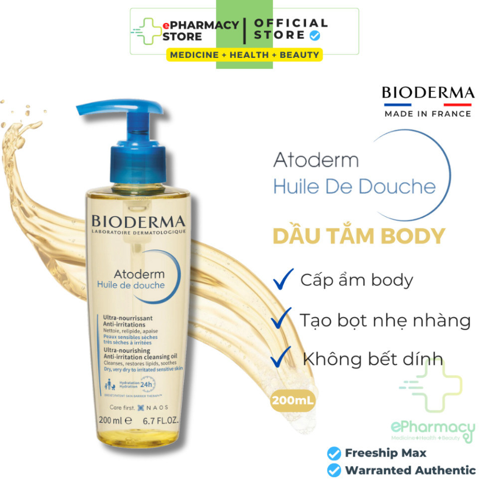 Bioderma Atoderm Huile De Douche Dầu Tắm giúp làm sạch, làm dịu và dưỡng ẩm cho da khô, da nhạy cảm 200ml