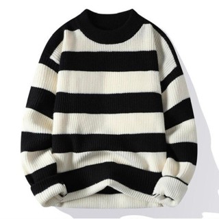 Áo Len Nam Cao Cấp Hàn Quốc Chất Liệu Len Dệt Kim Áo Len Cổ Tròn Kẻ Ngang Dày Dặn Không Xù Form Chuẩn