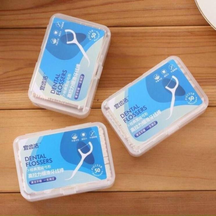 [HỘP 50 CÂY] Tăm chỉ nha khoa DENTAL FLOSSERS, Chỉ nha khoa Dental Floss sợi chỉ mảnh và chắc chắn