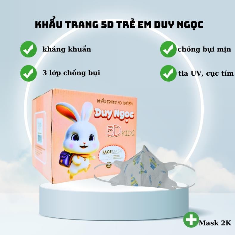 Khẩu Trang 5D Trẻ Em Duy Ngọc ,Hộp 100c.Kháng Khuẩn Chống Bụi Mịn Cho Bé-TEDN