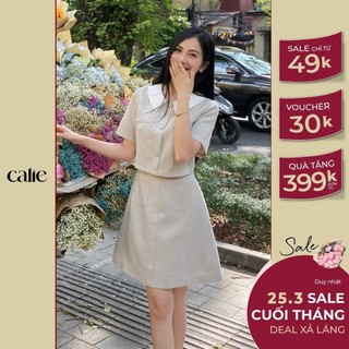  Váy nữ dáng A phối cổ can eo đính cúc trang trí CALIE VA327 Va424