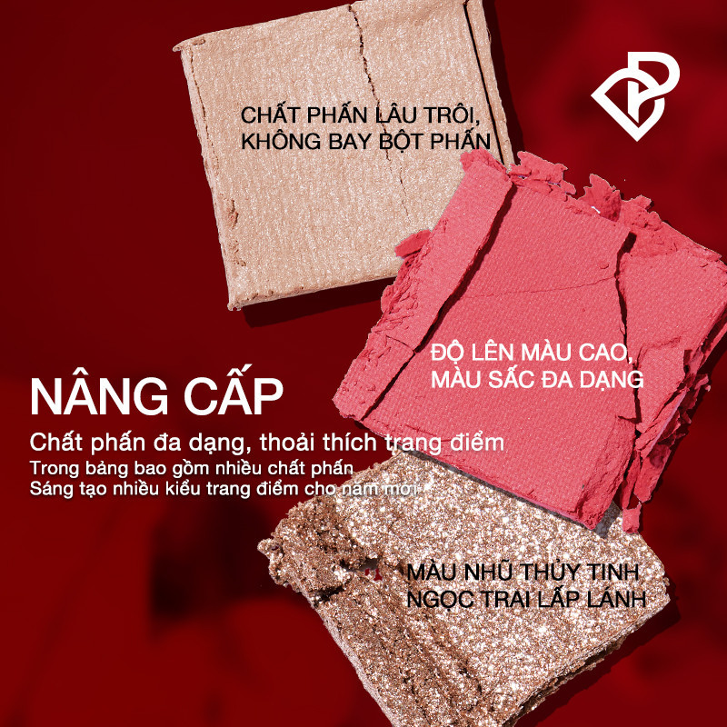 Bảng phấn mắt PERFECT DIARY 12 màu sắc hiệu ứng ánh nhũ lấp lánh kèm cọ trang điểm 14g | BigBuy360 - bigbuy360.vn