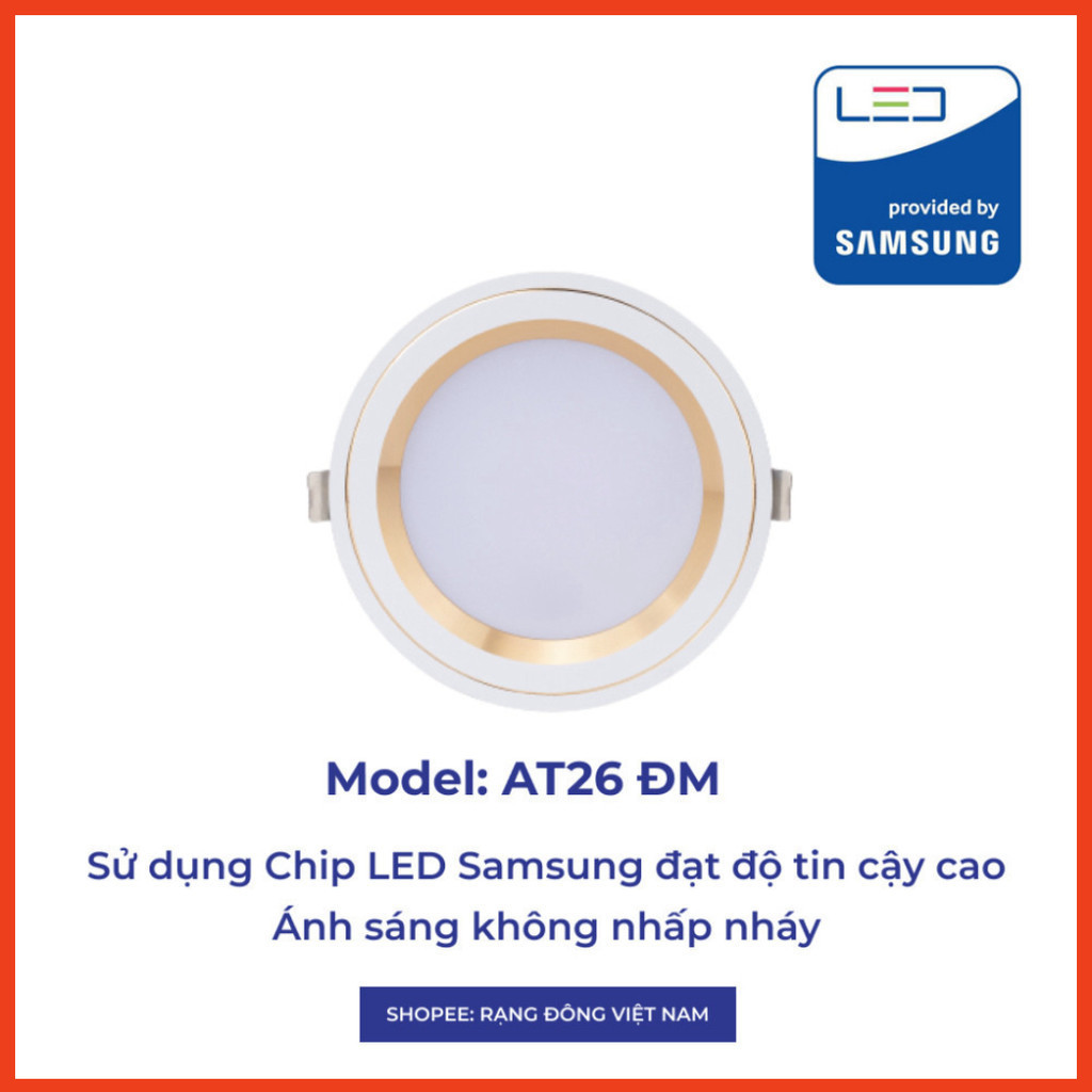 Đèn Led Âm Trần thay đổi màu Rạng Đông, Mắt Trâu Downlight, 8W,10W,12W, lỗ trần 90, 110 MODEL: AT26