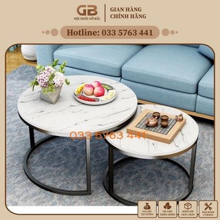 Bàn trà đôi tròn mặt đá có vân - bàn sofa bàn trà cafe trang trí phòng khách
