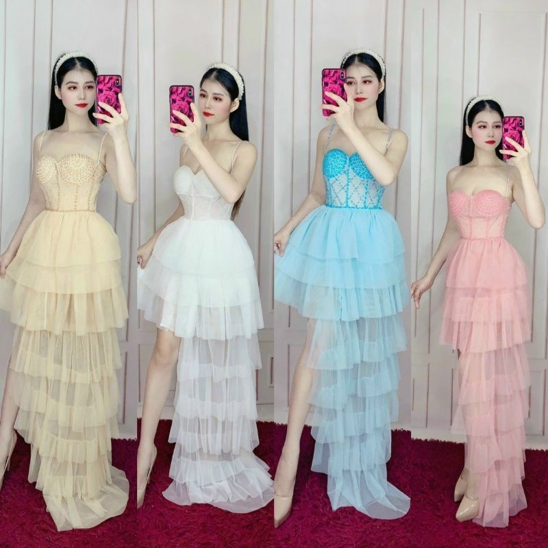 đầm cúp tần xéo đính hạt dự tiệc