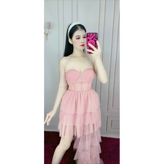 đầm cúp tần xéo đính hạt dự tiệc