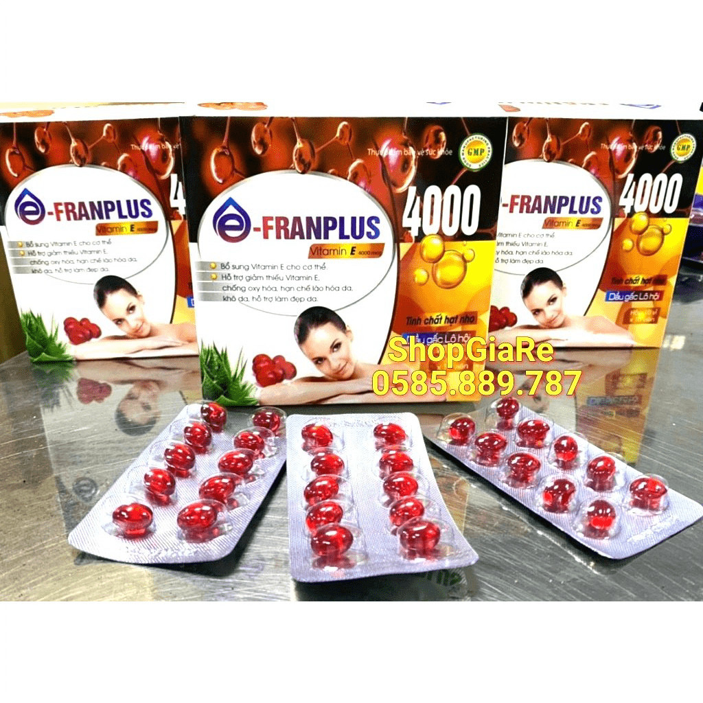 E - Franplus 4000 E đỏ bổ sung Vitamin E chiết xuất từ lô hội chống oxy hóa, chống lão hóa da, bổ sung vitamin e