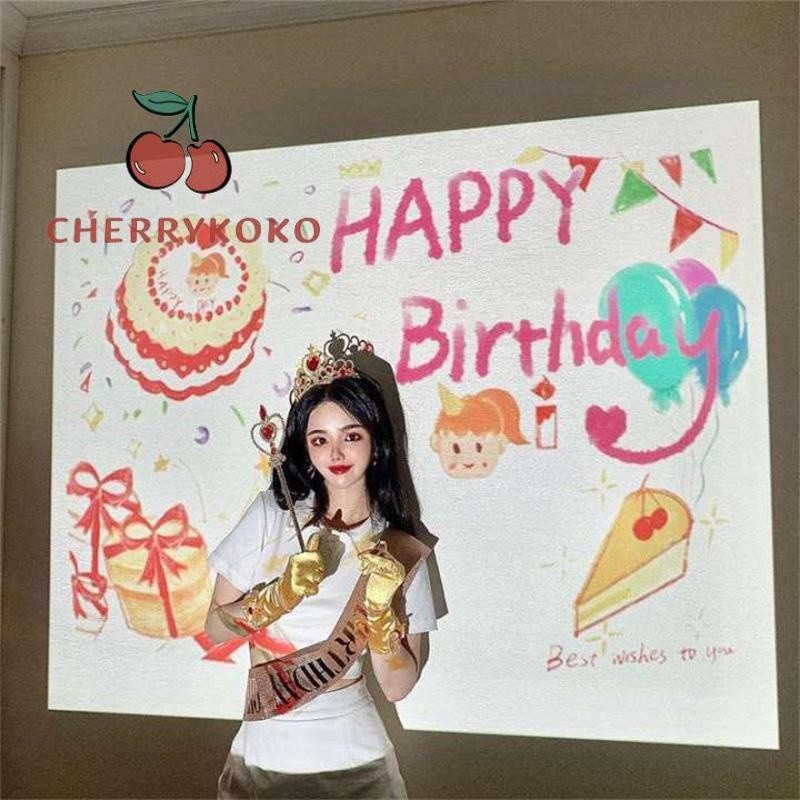 🍒🍒CHERRYKOKO Máy Chiếu Mini Tạo Phông Nền HAPPY BIRTHDAY, Background Chụp Hình Sinh Nhật