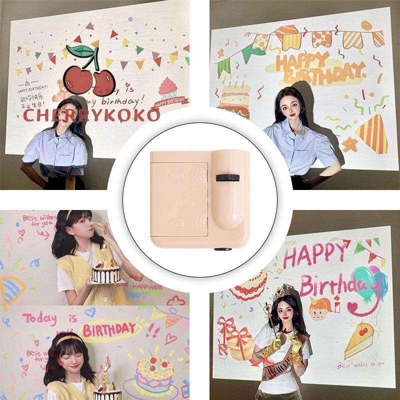 🍒🍒CHERRYKOKO Máy Chiếu Mini Tạo Phông Nền HAPPY BIRTHDAY, Background Chụp Hình Sinh Nhật