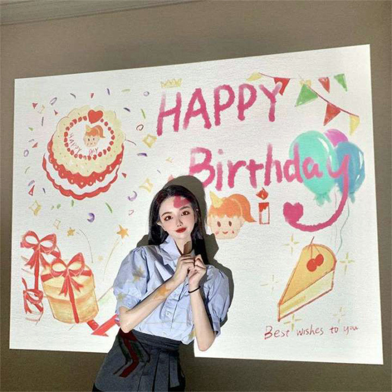 🍒🍒CHERRYKOKO Máy Chiếu Mini Tạo Phông Nền HAPPY BIRTHDAY, Background Chụp Hình Sinh Nhật