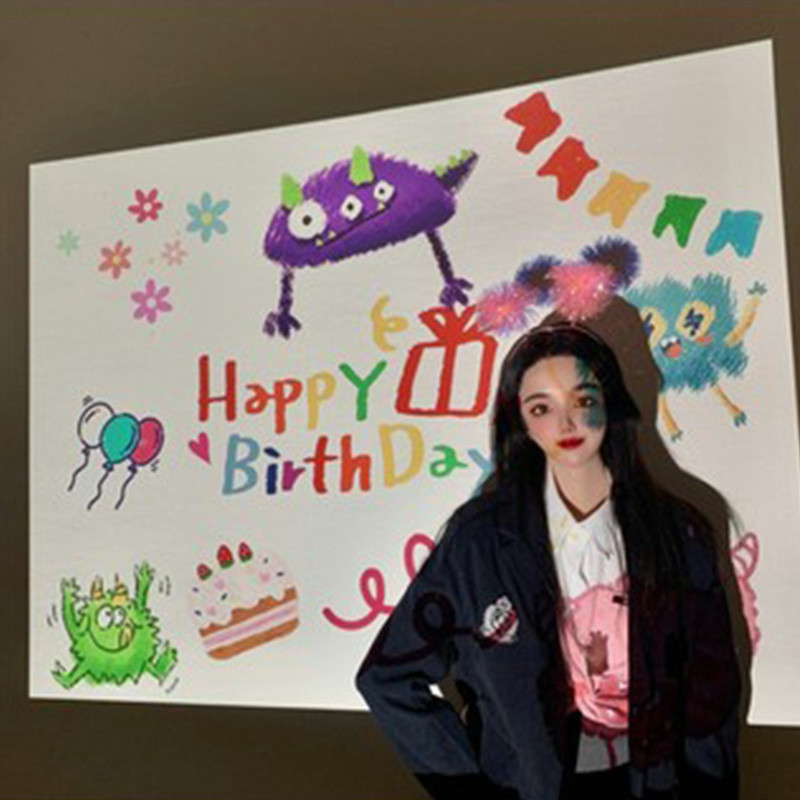 🍒🍒CHERRYKOKO Máy Chiếu Mini Tạo Phông Nền HAPPY BIRTHDAY, Background Chụp Hình Sinh Nhật